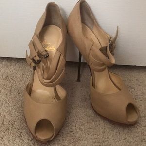 Christian Louboutin nude peep toe heels